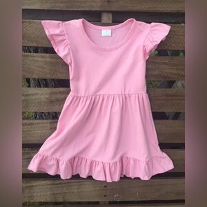 Girls Pink Ruffle Short Sleeve Dress